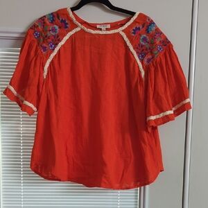Embroidered Orange Women's Top